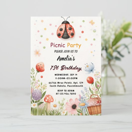 De meisjes houden van Bug Picknick Polka Dot 1e Ve Kaart (Staand voorkant)