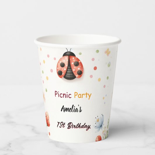 De meisjes houden van Bug Picknick Polka Dot 1e Ve Papieren Bekers (Achterkant)