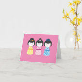 De Meisjes van Kokeshi Kaart (Gele Bloem)