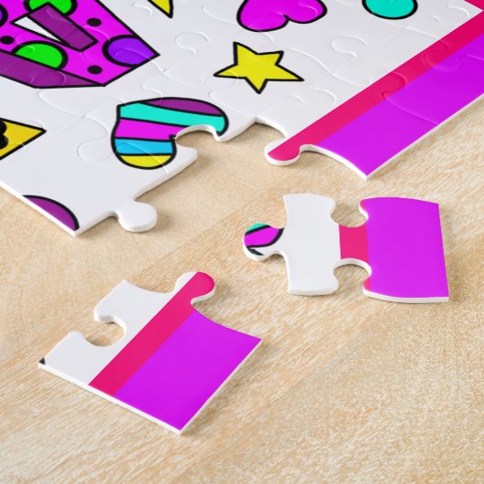 De meisjesnaam Raya, Paarse en Roze Stars Harten Legpuzzel (Zijkant)