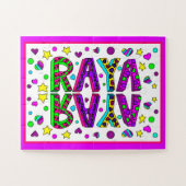 De meisjesnaam Raya, Paarse en Roze Stars Harten Legpuzzel (Horizontaal)