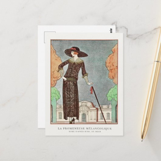 De Melancholy Walker van George Barbier Briefkaart (Voorkant / Achterkant in situ)