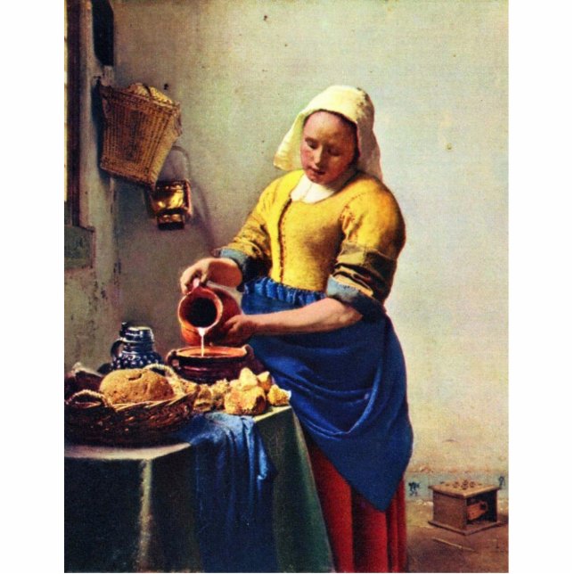 De melkmaïde [1]. Door Johannes Vermeer Staand Fotobeeldje (Voorkant)