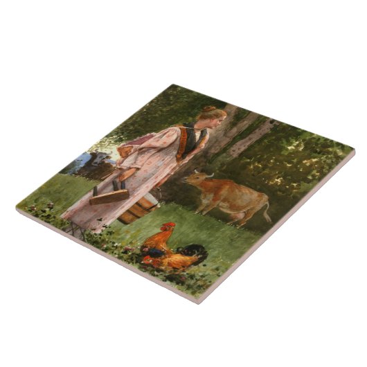 De melkmeid (rustiek zuivel Boerderij) Tegeltje (Zijkant)