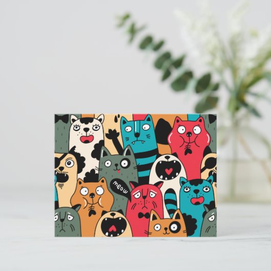 De menigte katten briefkaart (Staand voorkant)