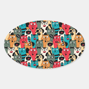 De menigte katten ovale sticker