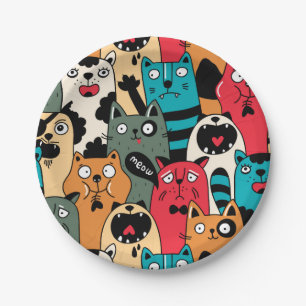 De menigte katten papieren bordje