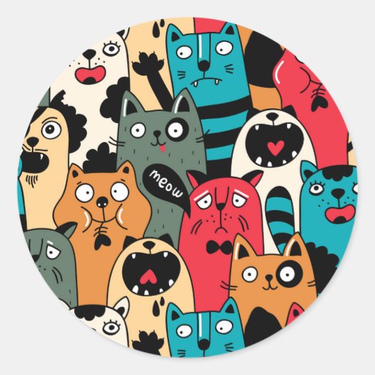 De menigte katten ronde sticker (Voorkant)