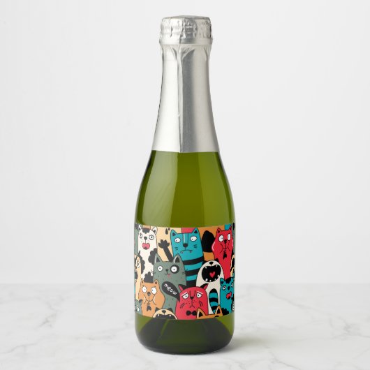 De menigte katten sparkling wijnetiket (Voorkant)
