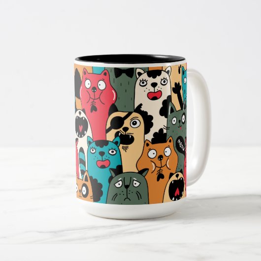 De menigte katten tweekleurige koffiemok (Voorkant rechts)