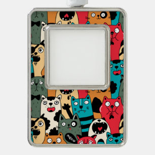 De menigte katten verzilverd omlijst ornament