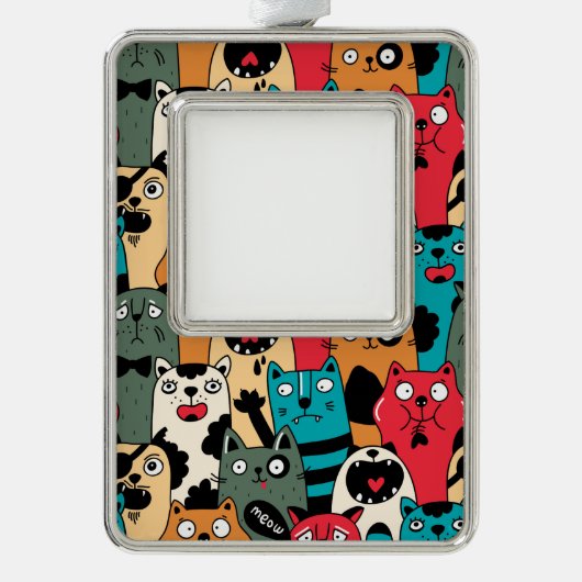 De menigte katten verzilverd omlijst ornament (Voorkant)