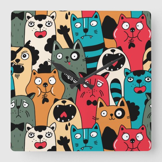 De menigte katten vierkante klok (Voorkant)