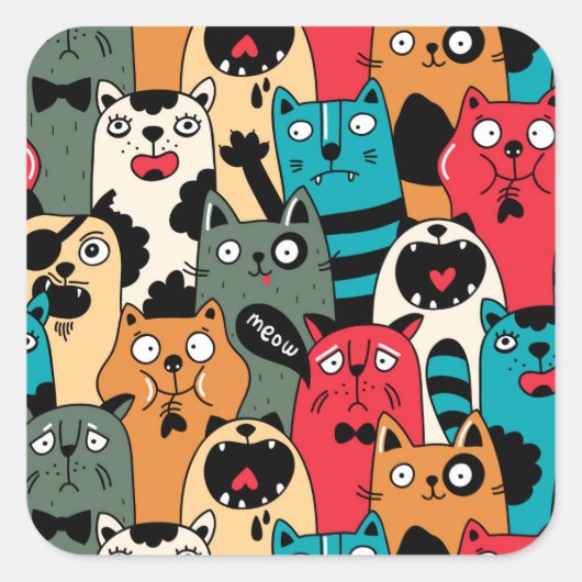 De menigte katten vierkante sticker (Voorkant)