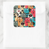 De menigte katten vierkante sticker (Tas)