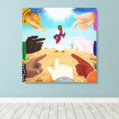 De menigte lachte (handen wijzen naar Jezus) schil Canvas Afdruk (Insitu (Houten vloer))