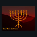 De Menora van Moshe Poster<br><div class="desc">Een afbeelding van de zevenarmige menorah (kandelaar) gemaakt door de Israëlieten na de uittocht uit Egypte. Aanpasbaar door eigen tekst toe te voegen.</div>