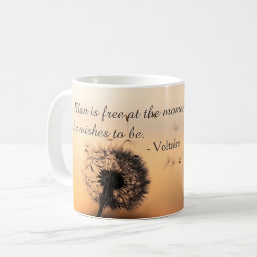 De mens is vrij Voltaire citaat Koffiemok (Voorkant links)
