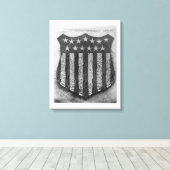 De menselijke Amerikaanse schild in Camp/Fort Cust Canvas Afdruk (Insitu (Houten vloer))