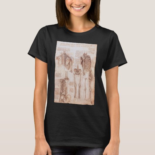 De menselijke anatomie skeletbotten van Leonardo d T-shirt (Voorkant)