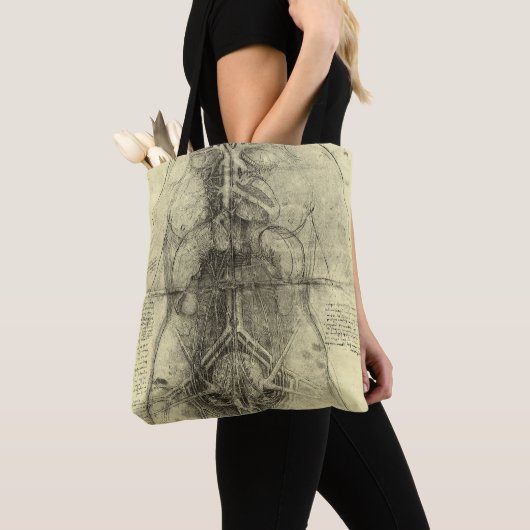 De menselijke anatomie van Leonardo da Vinci, Vrou Tote Bag (Dichtbij)