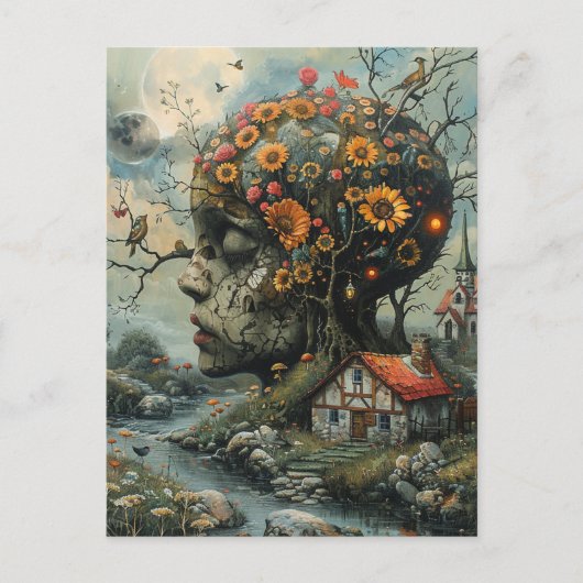 De menselijke boom beschutting vogels en bloemen briefkaart (Voorkant)