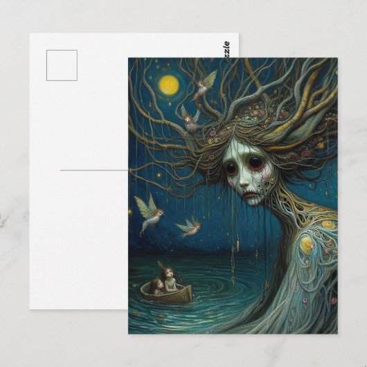 De menselijke boom die vogels schuilt in het maanl briefkaart (Voorkant / Achterkant)