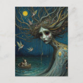 De menselijke boom die vogels schuilt in het maanl briefkaart (Voorkant)