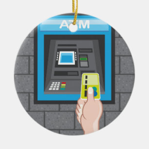 De menselijke hand van ATM met een kaart Keramisch Ornament