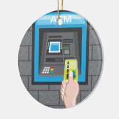 De menselijke hand van ATM met een kaart Keramisch Ornament (Links)