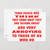 De mensen die denken dat ze weten wat ze zijn briefkaart (Voorkant / Achterkant)