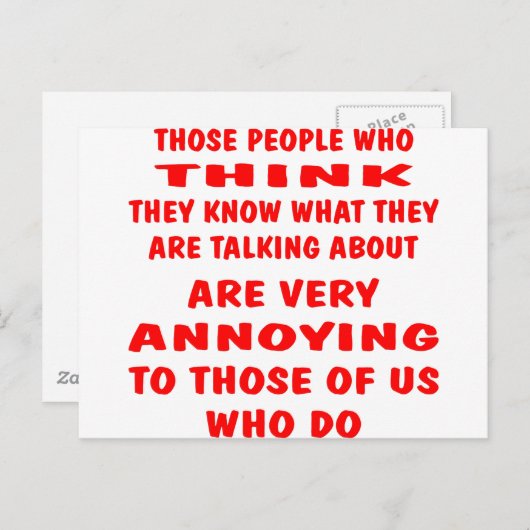 De mensen die denken dat ze weten wat ze zijn briefkaart (Voorkant / Achterkant)