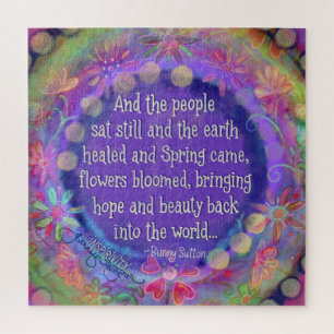 De mensen zaten nog steeds paarse bloemen te citer legpuzzel