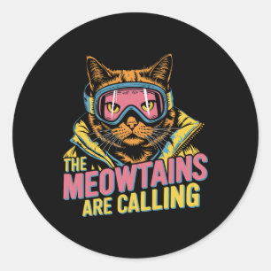 De Meowtains noemen het Cat Snowboard Ski Kinder M Ronde Sticker