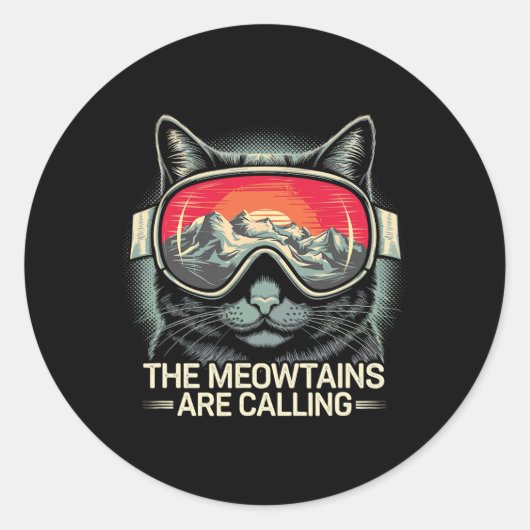 De Meowtains noemen het Cat Snowboard Ski Mannen W Ronde Sticker (Voorkant)