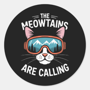 De Meowtains Roepen Grappige Kat Wandelen Skiën Ronde Sticker