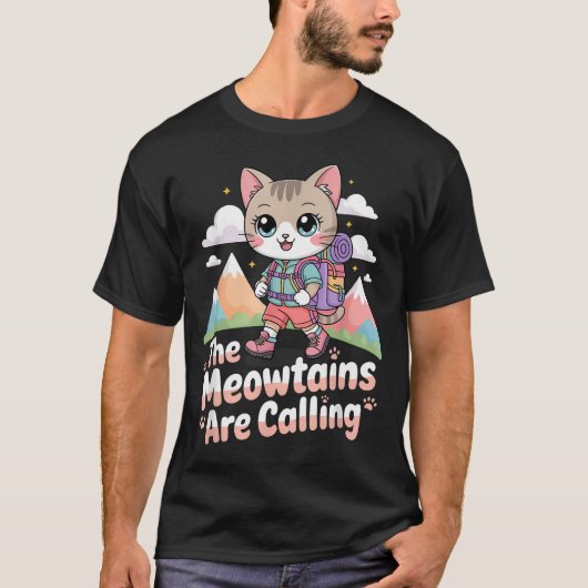 De Meowtains Roepen Kawaii Kat Berg T-shirt (Voorkant)