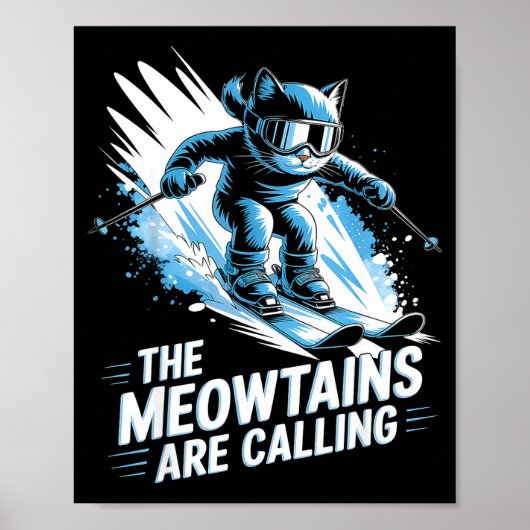 De meowtains roepen ski kat skiër grappig poster (Voorkant)