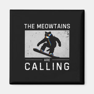 De Meowtains Roepen Sneeuwboard Grappige Kat Skiën Magneet