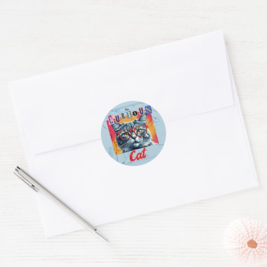 De merkwaardige kat ronde sticker (Envelop)