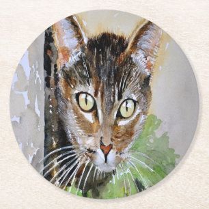 De merkwaardige tablet katten acrylverf ronde kartonnen onderzetter