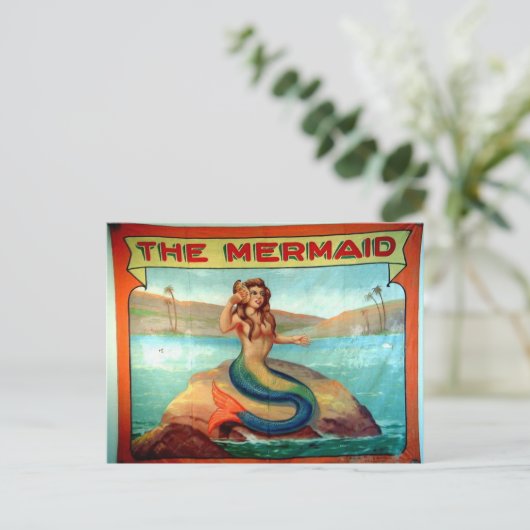 de mermaïde vintage briefkaart (Staand voorkant)