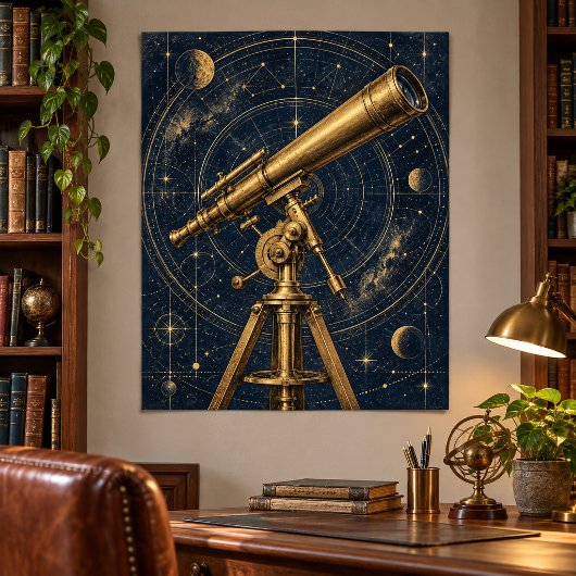De messing telescoop kunstprint poster
