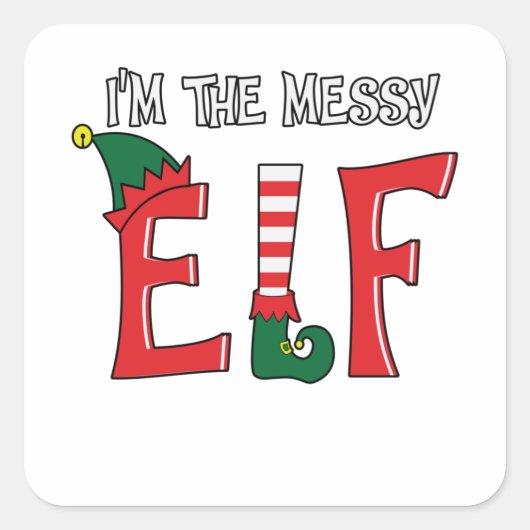 De Messy Elf Familie die Kerstpyjama aanpast Vierkante Sticker (Voorkant)