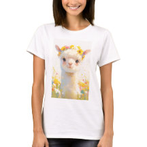 De met bloemen gekroonde alpaca