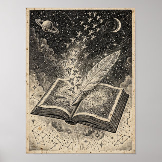 De met sterren bezaaide grootboek-kunstprint poster