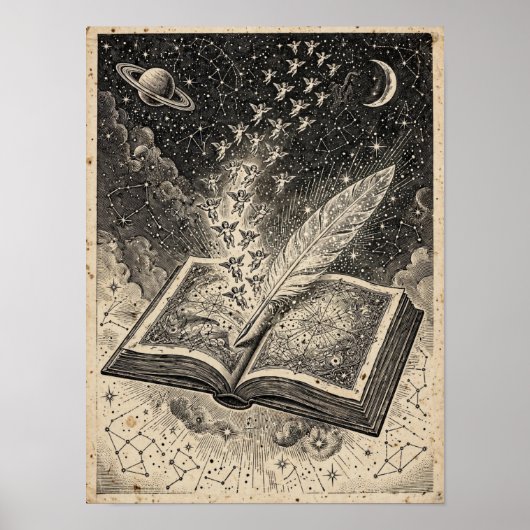 De met sterren bezaaide grootboek-kunstprint poster (Voorkant)