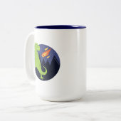 De meteoriet die stookt tweekleurige koffiemok (Voorkant links)