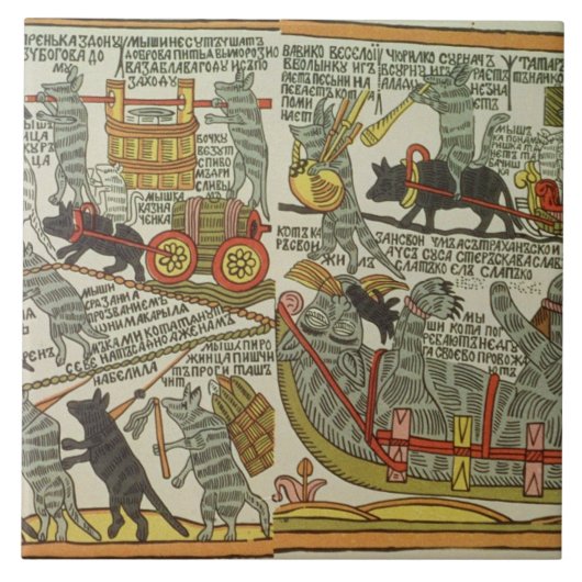 De Mice Bury the Cat, Russisch, eind 18e eeuw Tegeltje (Voorkant)