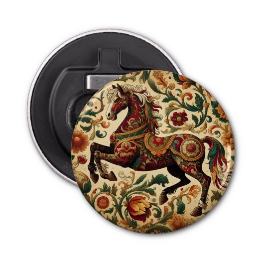 De middeleeuwse betoverde ros in bloei button flesopener (Voorkant)